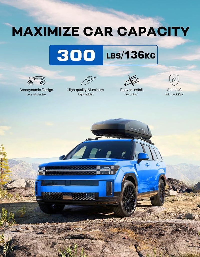 wonderdriver 300lbs Lockable Roof Rack Cross Bars Compatible with 2024 2025 2026 Hyundai Santa Fe & Santa Fe Hybrid with Raised Side Rails (Not for SE), Heavy Duty Aluminum Roof Rails Crossbars Canoe - Image 3